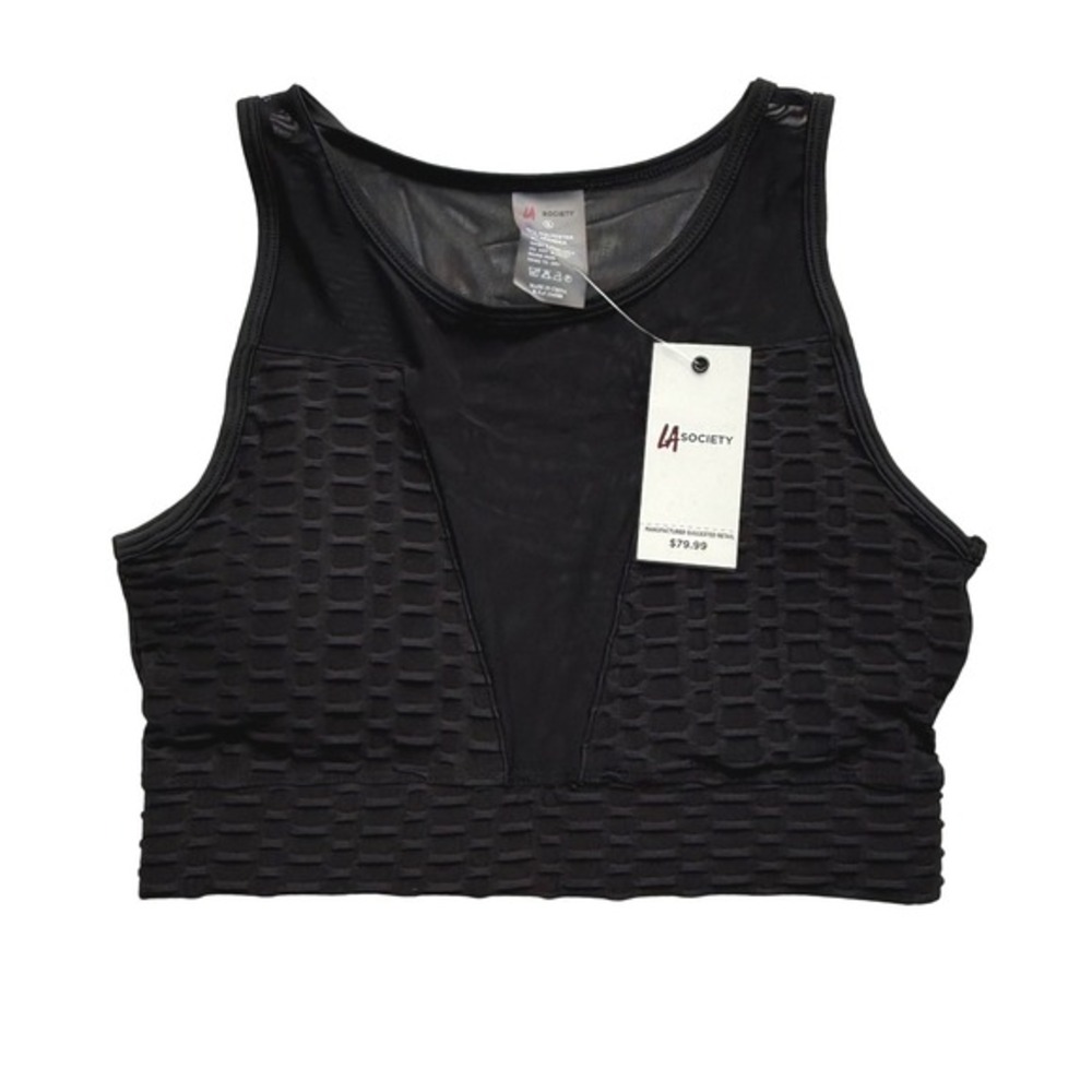 NWT LA Society Black Honeycomb Mesh High Neck Sports Bra Crop Top Size Small